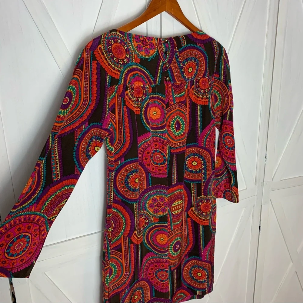 SOLD ❤️ Trina Turk Medallion Mandala 100% Silk 3/4 Length Long Sleeve Dress Sz 8 - Picture 10 of 16
